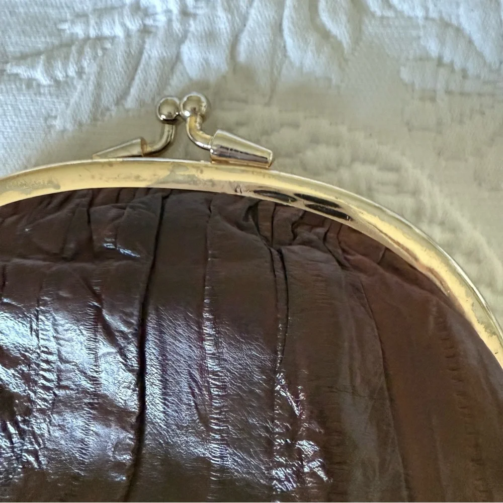 Vintage Leather by the Sea Real Eel Skin Classic Brown Clutch